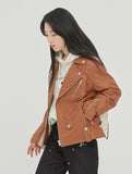 ロマンティッククラウン(ROMANTIC CROWN) TONE ON TONE LEATHER RIDER JACKET_BROWN