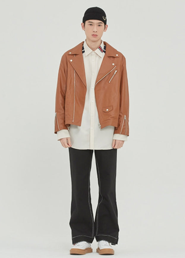 ロマンティッククラウン(ROMANTIC CROWN) TONE ON TONE LEATHER RIDER JACKET_BROWN