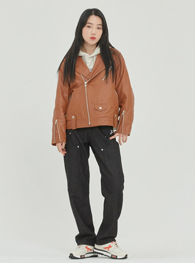 ロマンティッククラウン(ROMANTIC CROWN) TONE ON TONE LEATHER RIDER JACKET_BROWN