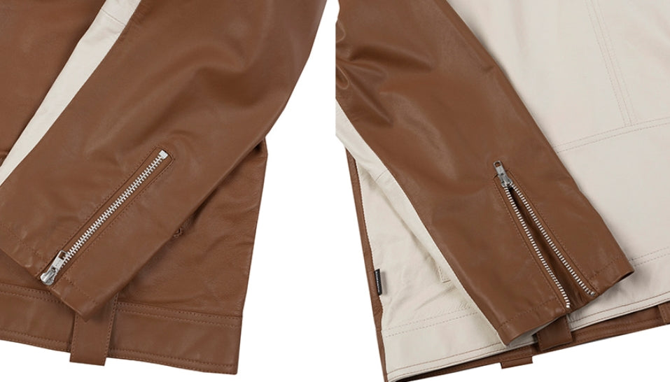 ロマンティッククラウン(ROMANTIC CROWN) TONE ON TONE LEATHER RIDER JACKET_BROWN