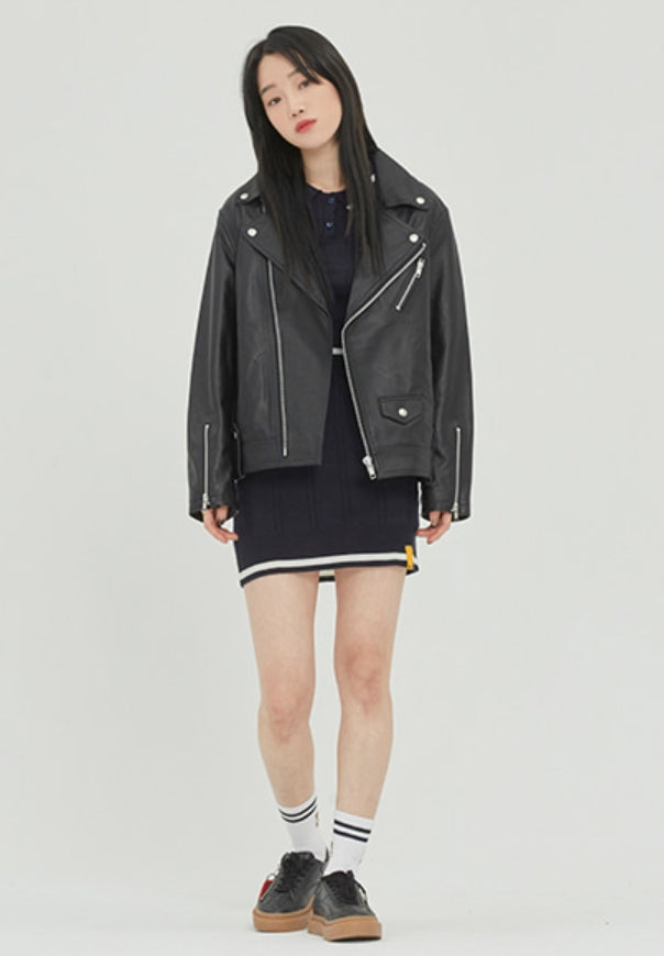 ロマンティッククラウン(ROMANTIC CROWN) TONE ON TONE LEATHER RIDER JACKET_BLACK
