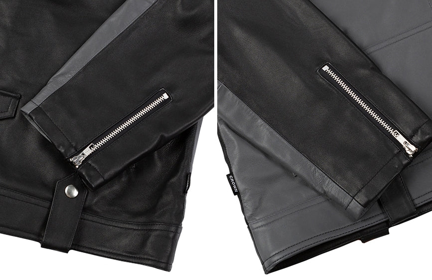 ロマンティッククラウン(ROMANTIC CROWN) TONE ON TONE LEATHER RIDER JACKET_BLACK