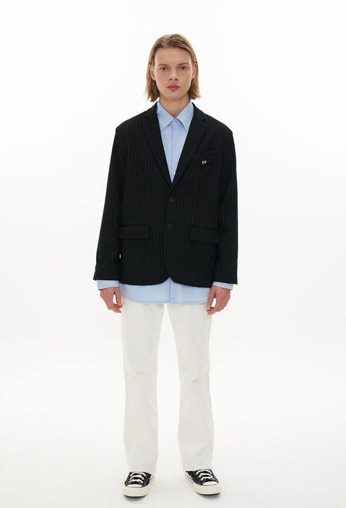 オーワイ(OY) BACK BUTTON BLAZER-BLACK STRIPE