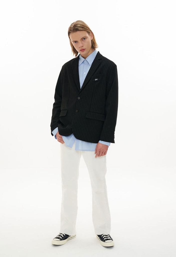 オーワイ(OY) BACK BUTTON BLAZER-BLACK STRIPE