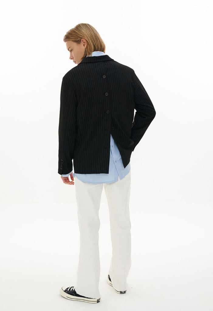 オーワイ(OY) BACK BUTTON BLAZER-BLACK STRIPE