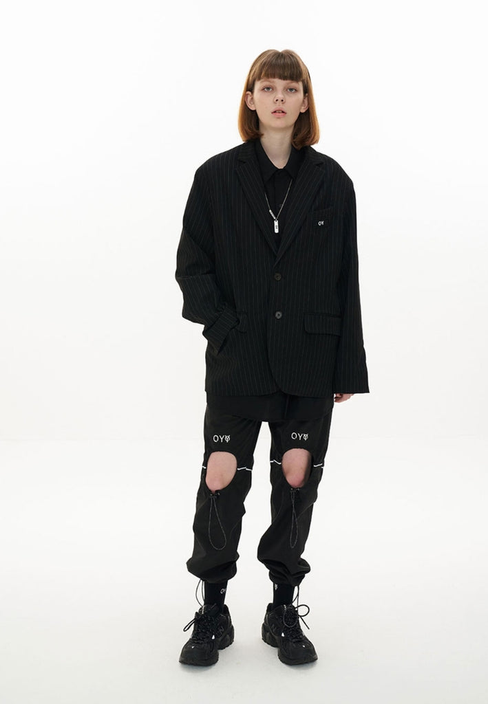 オーワイ(OY) BACK BUTTON BLAZER-BLACK STRIPE