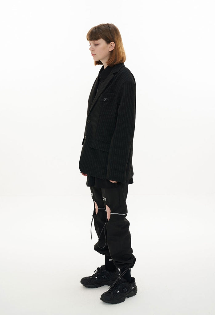 オーワイ(OY) BACK BUTTON BLAZER-BLACK STRIPE