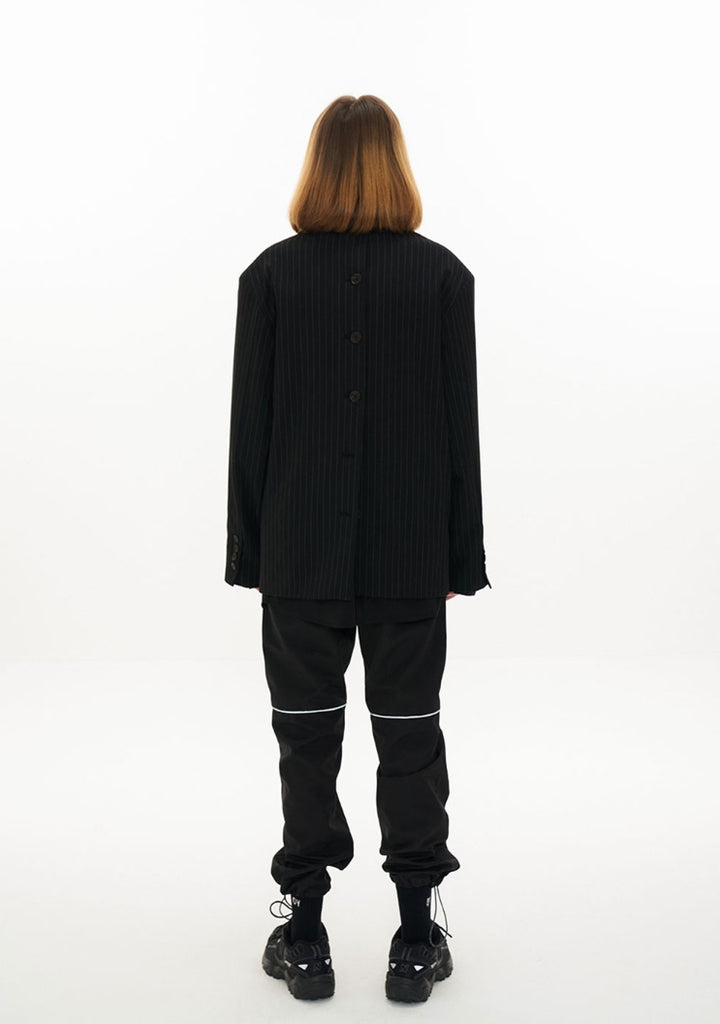 オーワイ(OY) BACK BUTTON BLAZER-BLACK STRIPE