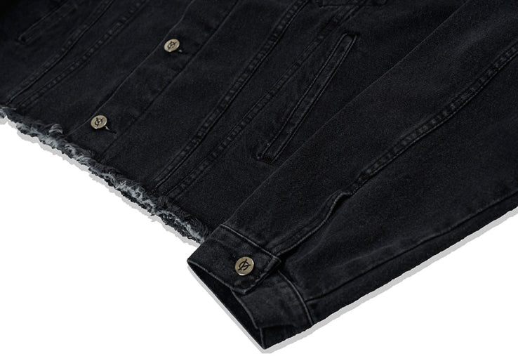 オーワイ(OY)  CUTTING DENIM JACKET-BLACK