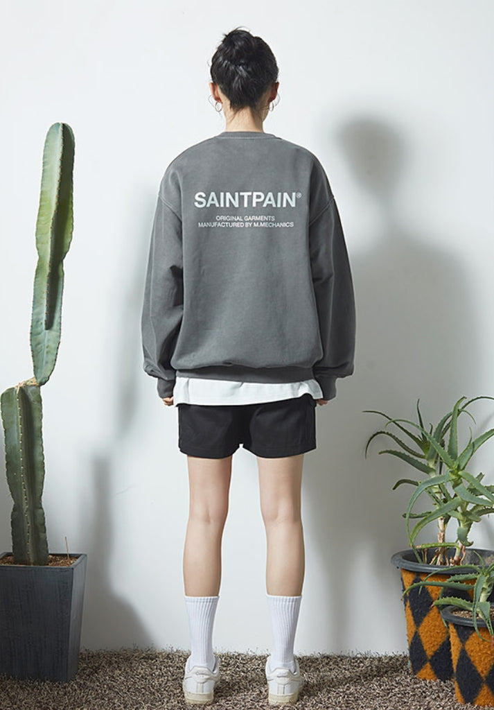 セイントペイン(SAINTPAIN)  SP PIGMENT VRTN LOGO CREW NECK-GRAY