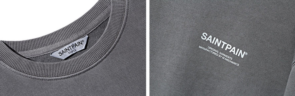 セイントペイン(SAINTPAIN)  SP PIGMENT VRTN LOGO CREW NECK-GRAY