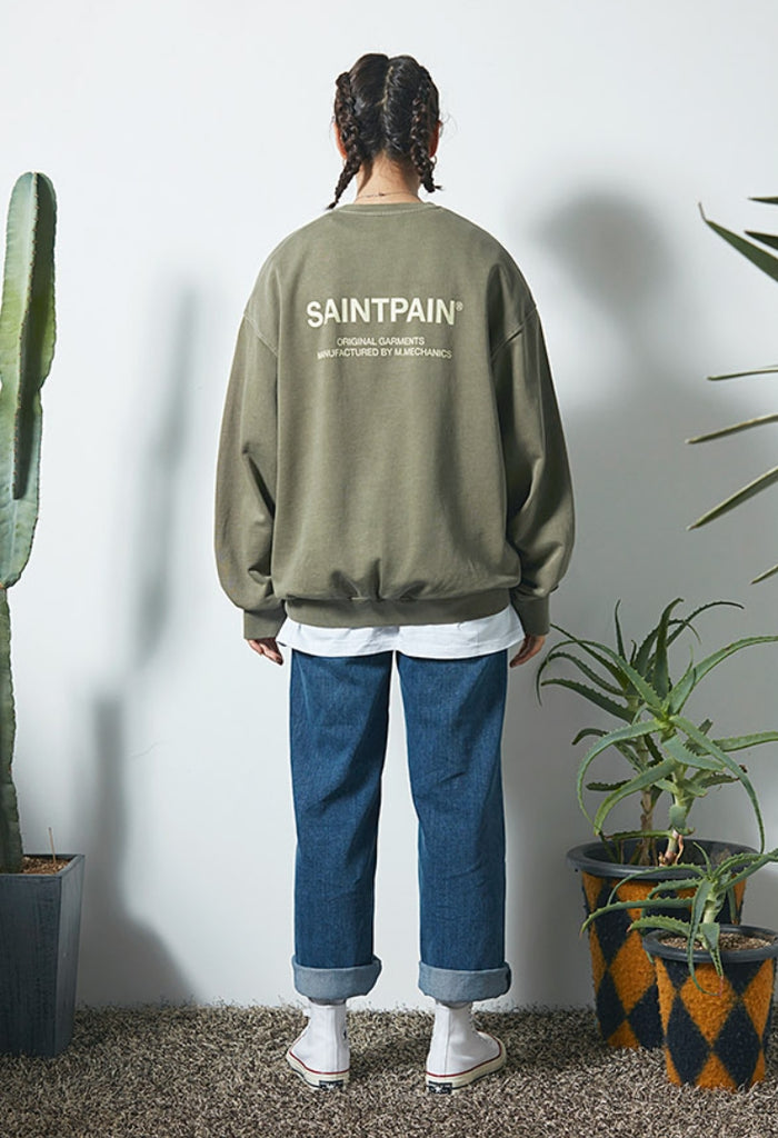 セイントペイン(SAINTPAIN)  SP PIGMENT VRTN LOGO CREW NECK-KHAKI