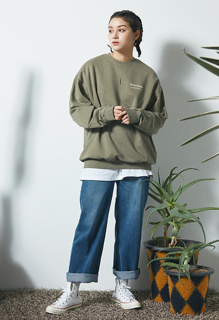 セイントペイン(SAINTPAIN)  SP PIGMENT VRTN LOGO CREW NECK-KHAKI