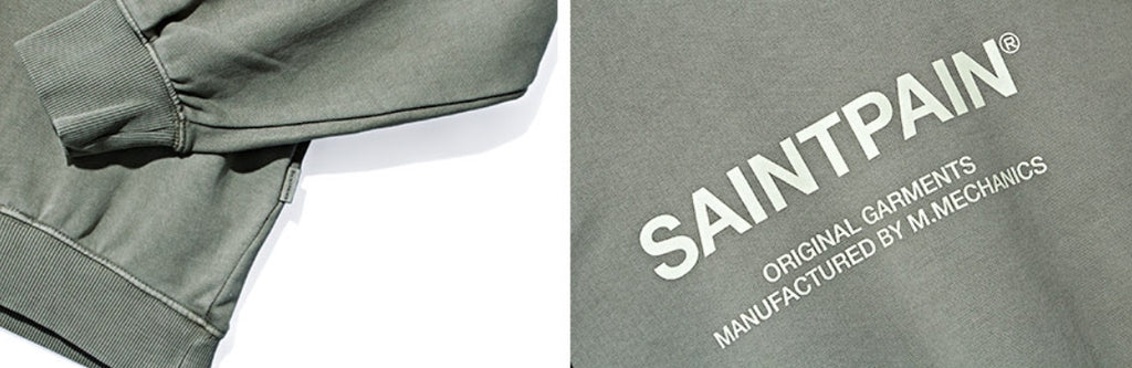 セイントペイン(SAINTPAIN)  SP PIGMENT VRTN LOGO CREW NECK-KHAKI