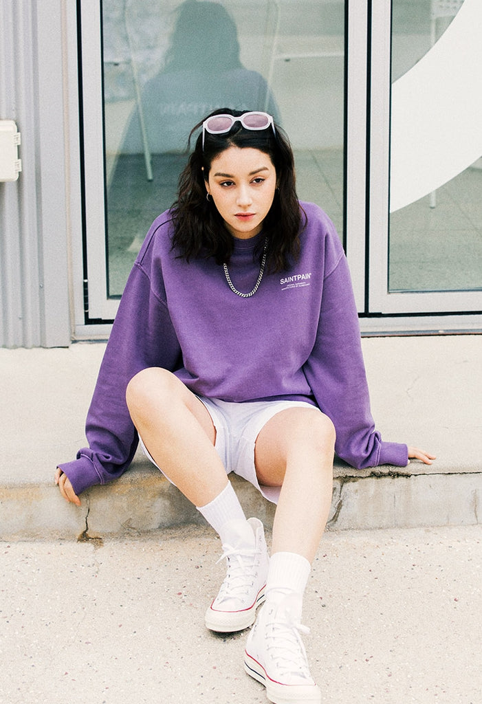 セイントペイン(SAINTPAIN)  SP PIGMENT VRTN LOGO CREW NECK-PURPLE