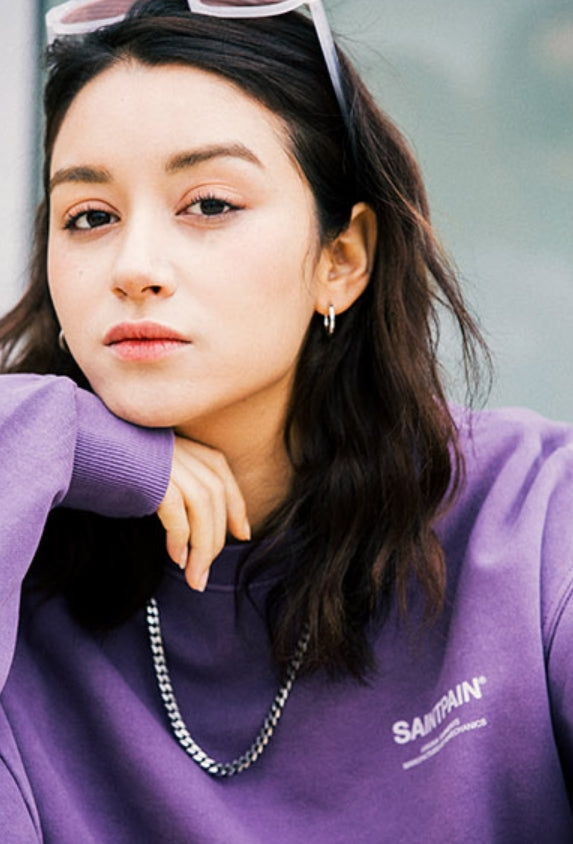 セイントペイン(SAINTPAIN)  SP PIGMENT VRTN LOGO CREW NECK-PURPLE
