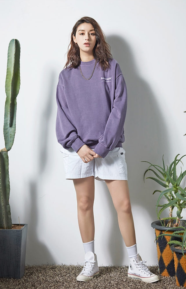 セイントペイン(SAINTPAIN)  SP PIGMENT VRTN LOGO CREW NECK-PURPLE