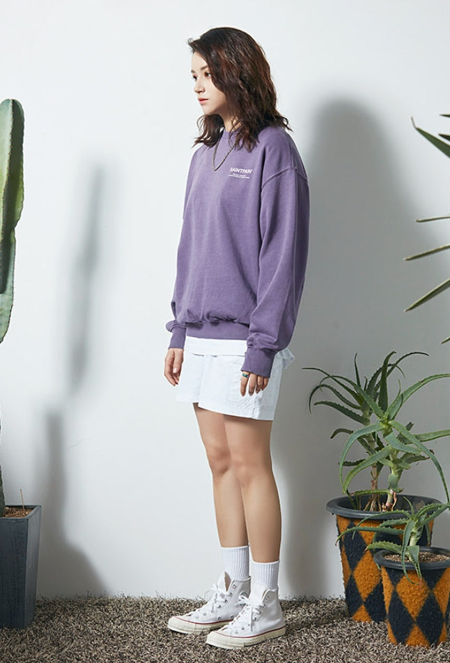 セイントペイン(SAINTPAIN)  SP PIGMENT VRTN LOGO CREW NECK-PURPLE