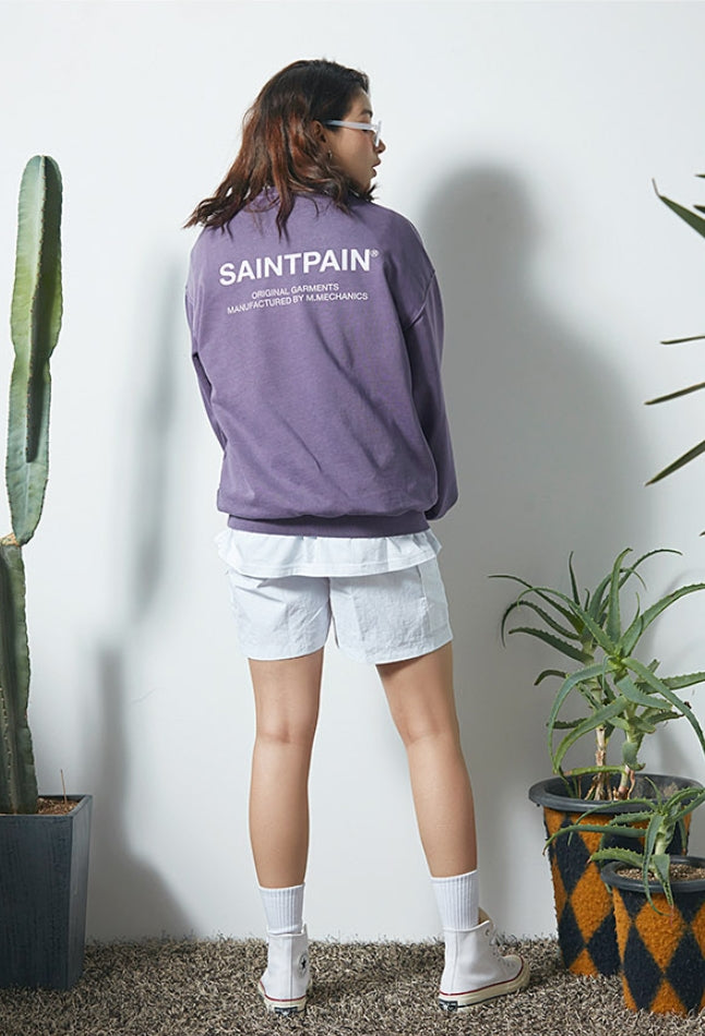 セイントペイン(SAINTPAIN)  SP PIGMENT VRTN LOGO CREW NECK-PURPLE