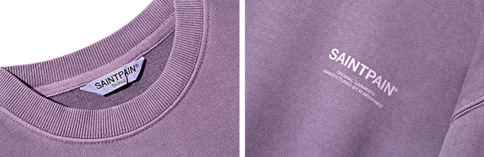 セイントペイン(SAINTPAIN)  SP PIGMENT VRTN LOGO CREW NECK-PURPLE