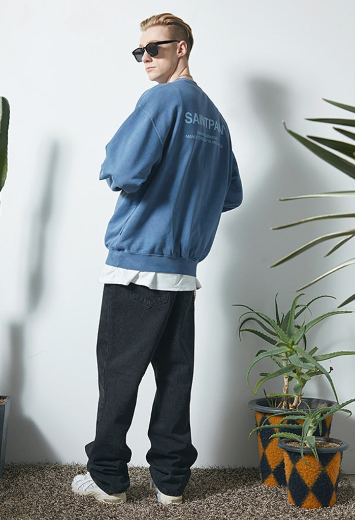 セイントペイン(SAINTPAIN)  SP PIGMENT VRTN LOGO CREW NECK-BLUE
