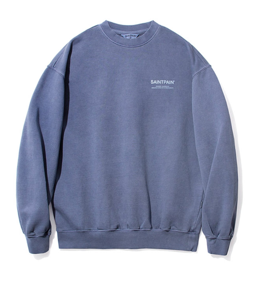 セイントペイン(SAINTPAIN)  SP PIGMENT VRTN LOGO CREW NECK-BLUE