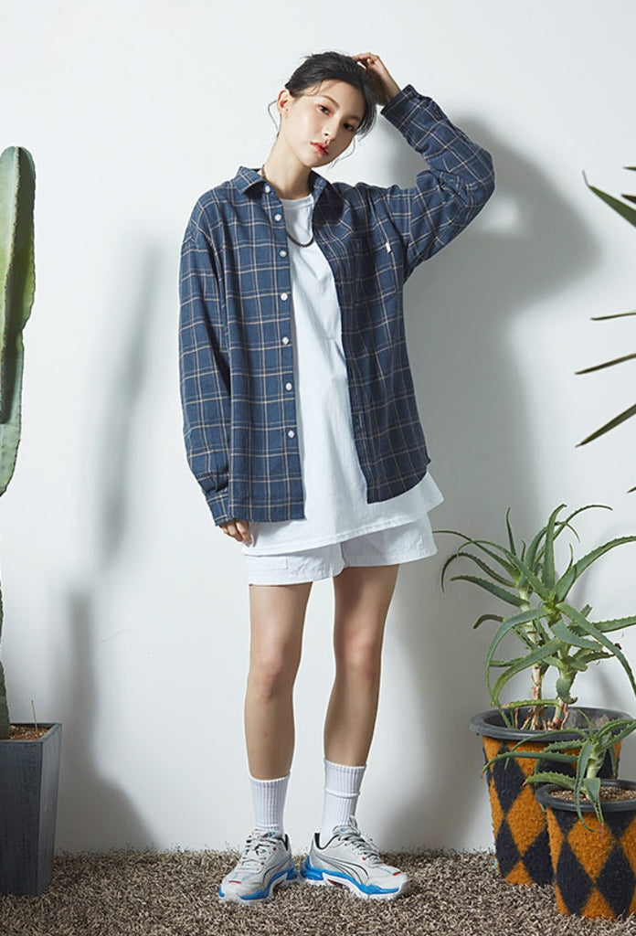 セイントペイン(SAINTPAIN) SP DOUBLE PANE CHECK SHIRTS-BLUE