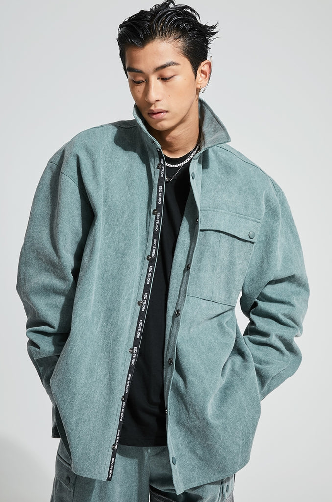 イーエスシースタジオ(ESC STUDIO)  Denim pocket shirt (mint)