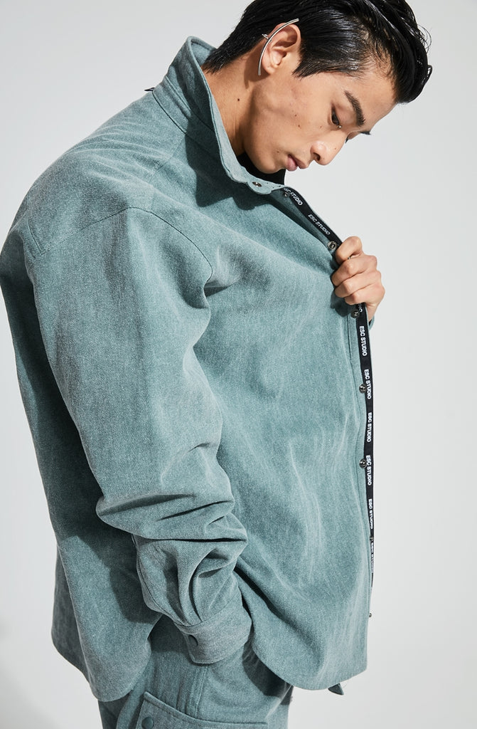 イーエスシースタジオ(ESC STUDIO)  Denim pocket shirt (mint)
