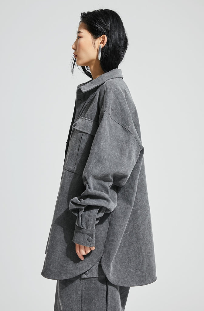 イーエスシースタジオ(ESC STUDIO)  Denim pocket shirt (grey)