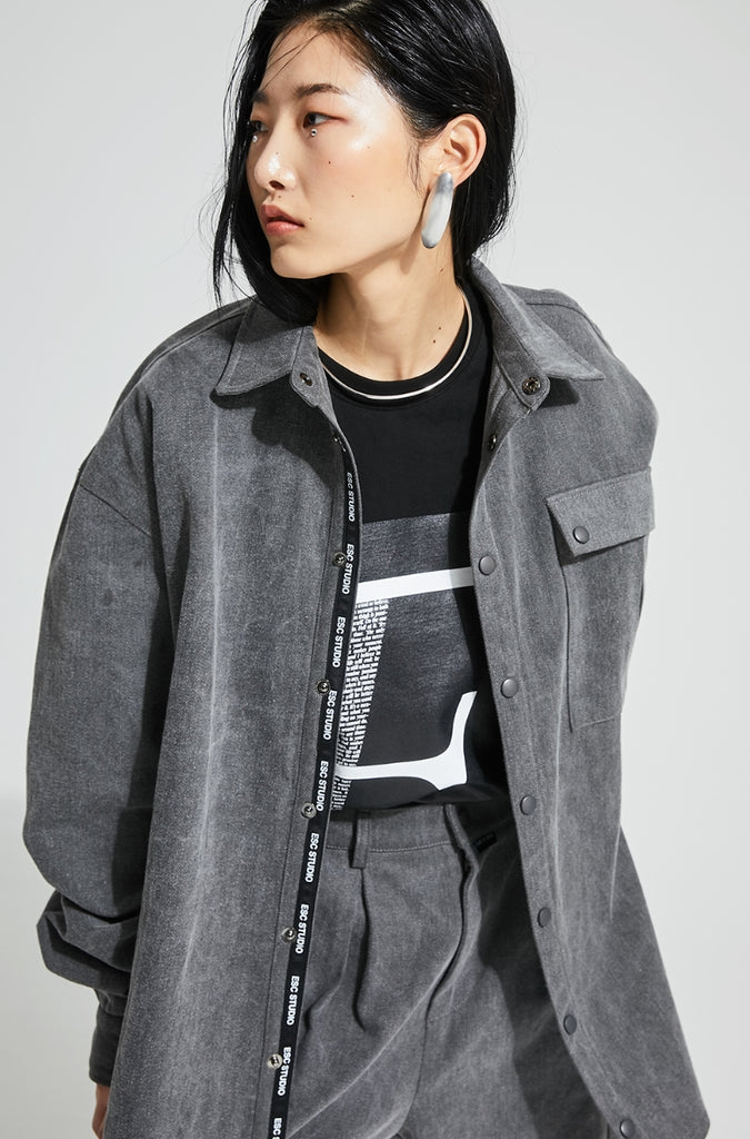 イーエスシースタジオ(ESC STUDIO)  Denim pocket shirt (grey)