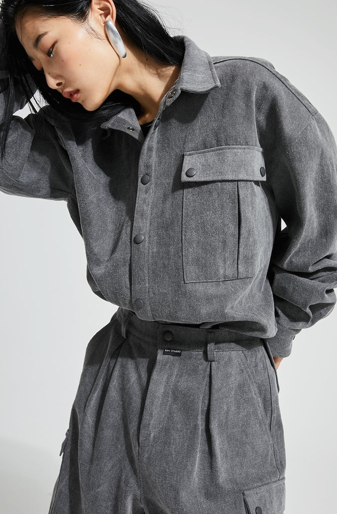 イーエスシースタジオ(ESC STUDIO)  Denim pocket shirt (grey)