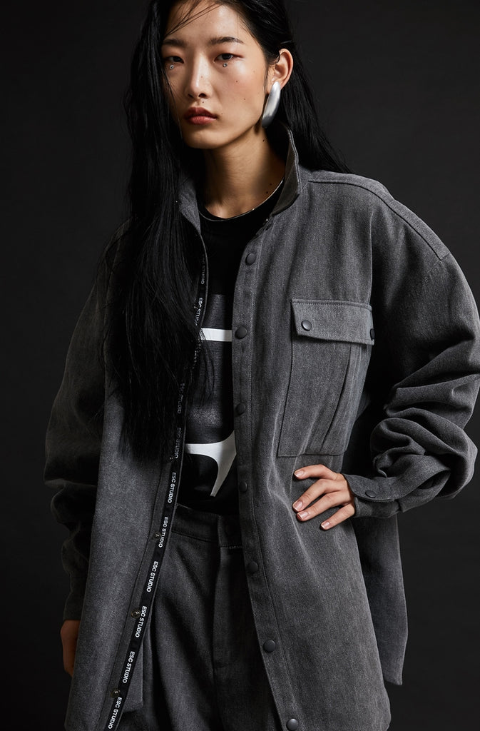 イーエスシースタジオ(ESC STUDIO)  Denim pocket shirt (grey)