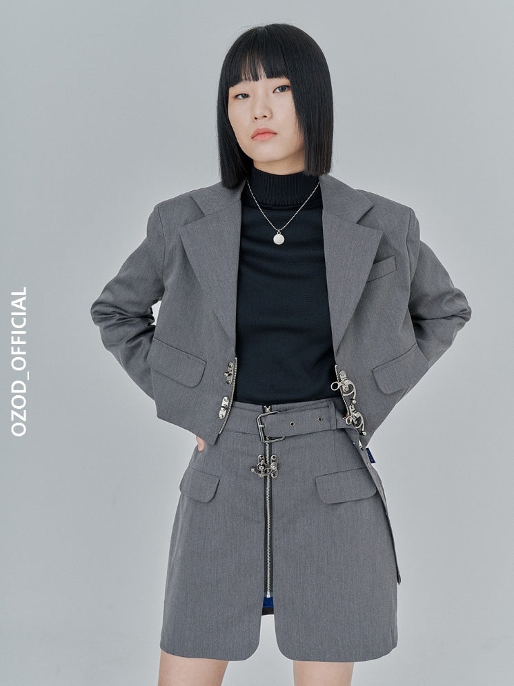 オージーオーディー(OZOD) CROP BLAZER_gray