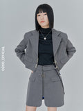オージーオーディー(OZOD) CROP BLAZER_gray