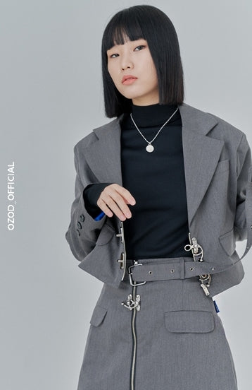 オージーオーディー(OZOD) CROP BLAZER_gray