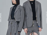 オージーオーディー(OZOD) CROP BLAZER_gray