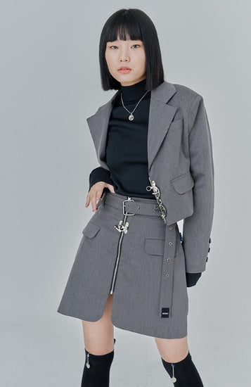 オージーオーディー(OZOD) CROP BLAZER_gray