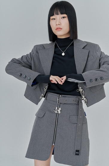 オージーオーディー(OZOD) CROP BLAZER_gray