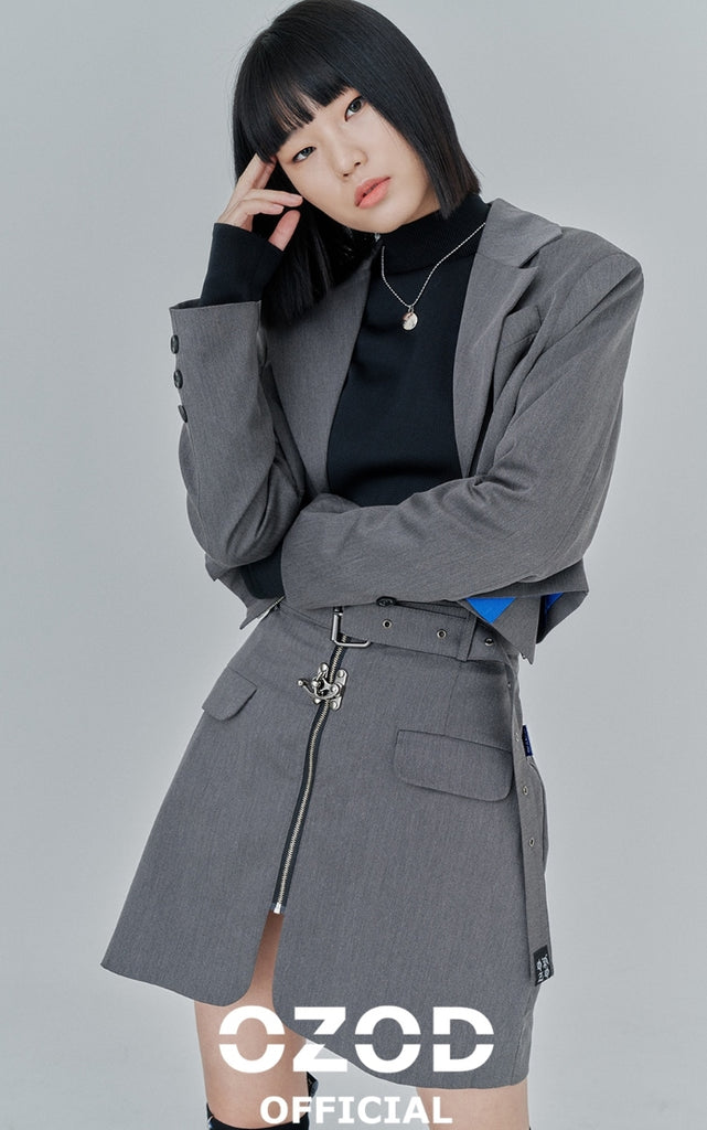 オージーオーディー(OZOD) CROP BLAZER_gray