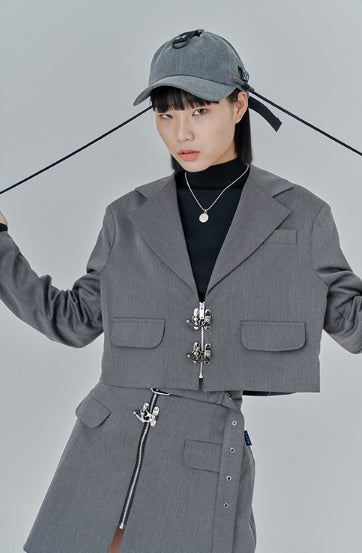 オージーオーディー(OZOD) CROP BLAZER_gray