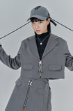 オージーオーディー(OZOD) CROP BLAZER_gray