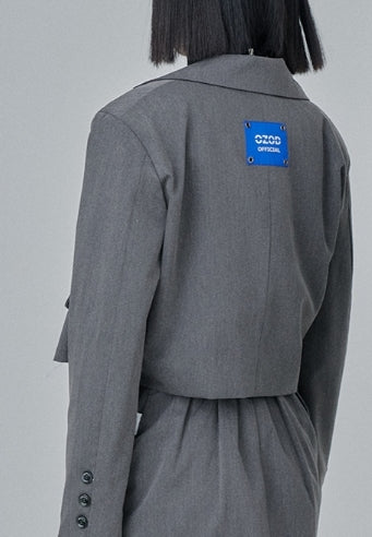 オージーオーディー(OZOD) CROP BLAZER_gray