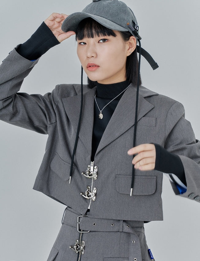 オージーオーディー(OZOD) CROP BLAZER_gray