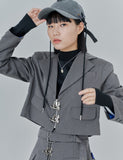 オージーオーディー(OZOD) CROP BLAZER_gray