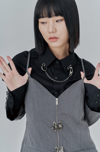 オージーオーディー(OZOD) CHAIN BIG SHIRTS_black