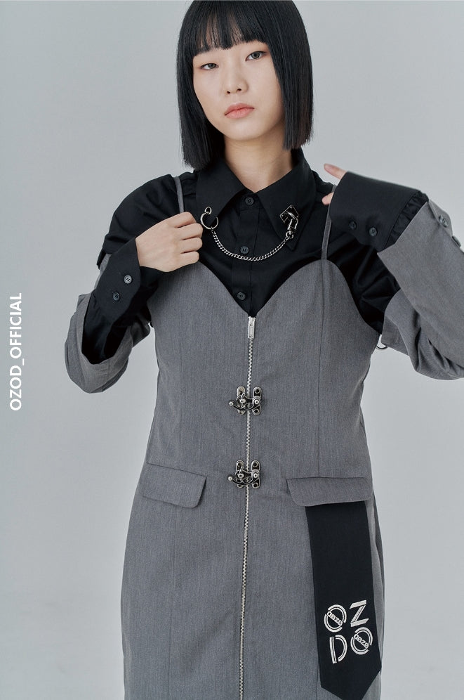 オージーオーディー(OZOD) CHAIN BIG SHIRTS_black