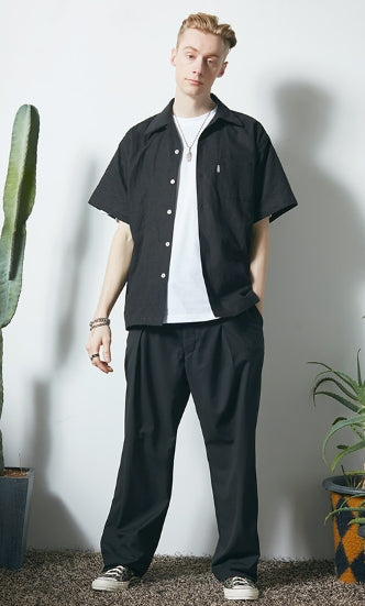 セイントペイン(SAINTPAIN) SP LINEN OPEN COLLAR SHIRTS-BLACK