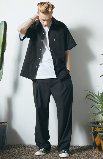 セイントペイン(SAINTPAIN) SP LINEN OPEN COLLAR SHIRTS-BLACK