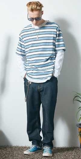 セイントペイン(SAINTPAIN) SP DOUBLE STRIPE TEE-BLUE